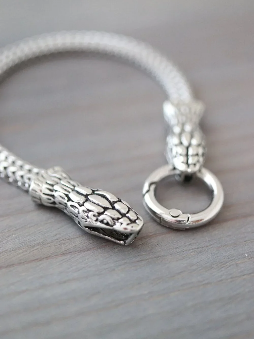 Snake Double Head Viking Style Chain Bracelet Silver Stainless Steel